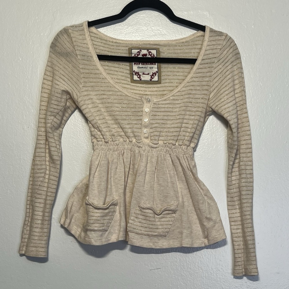 Poof Excellence babydoll top Beige Metallic gold thread Bella Swan 90s Y2K